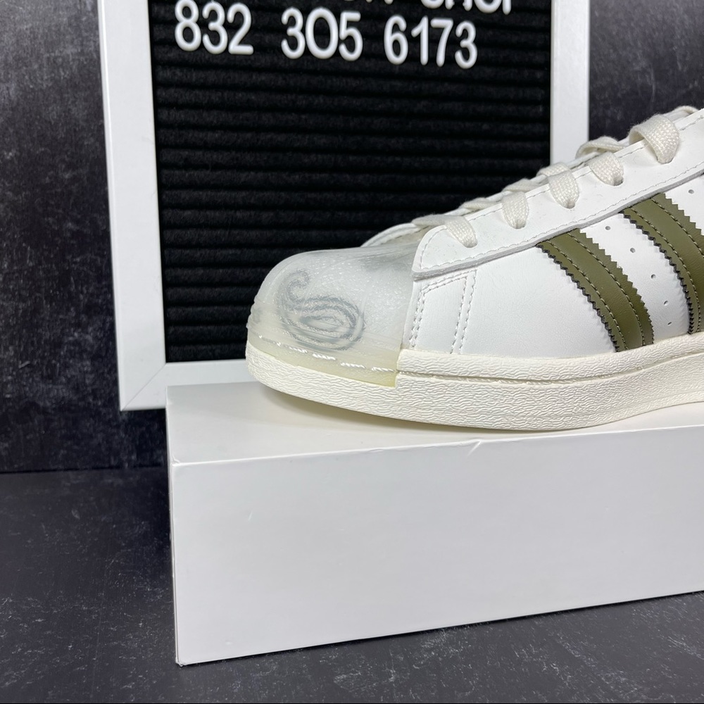 ADIDAS SUPERSTAR BANDANA OFF WHITE FOCUS ORANGE MENS SHOES SIZE 8 GREEN NEW - Picture 6 of 10